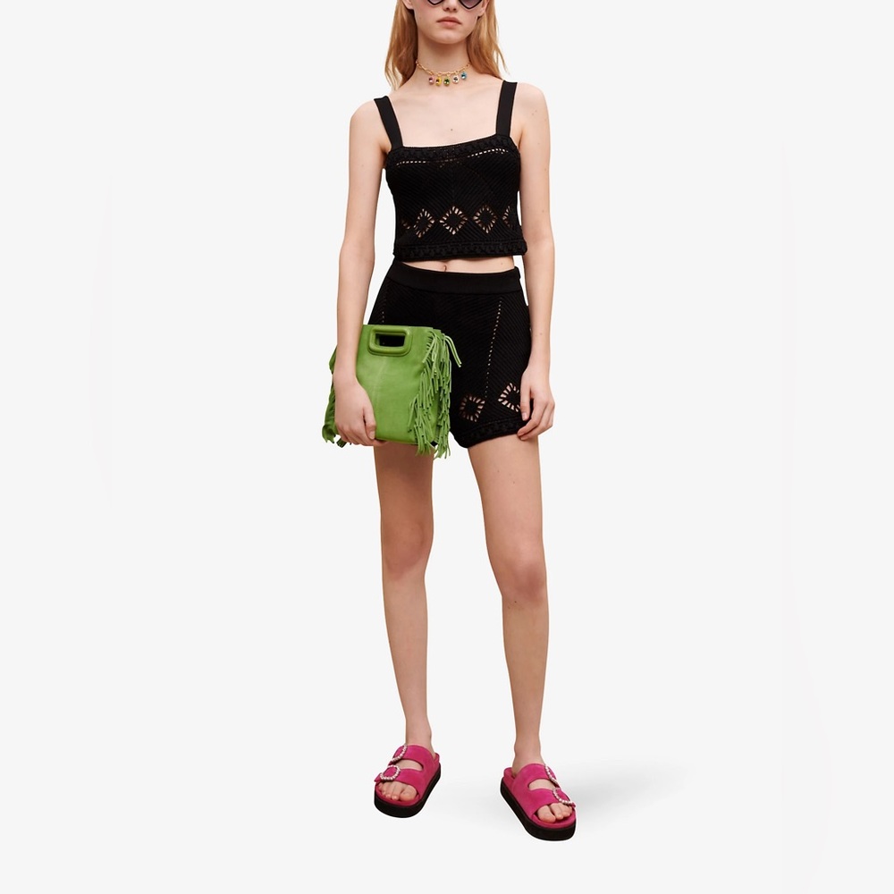 MAJE New With Tags - Black Mayon Cropped Crochet Knit Top - Retails for $265